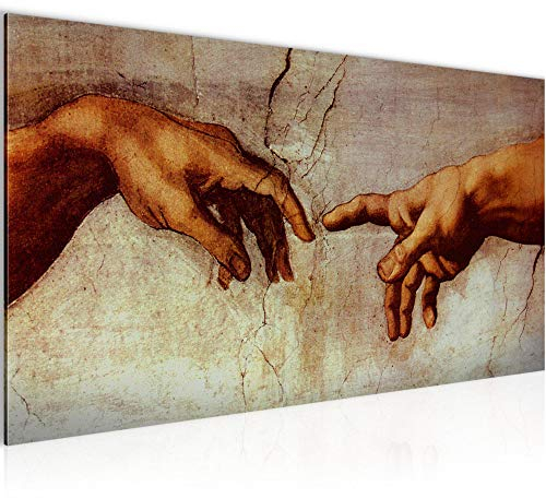 Runa Art Wandbild Creation of Adam Michelangelo 1 Teilig 100 x 40 cm Modern Bild auf Vlies Leinwand Hände Erschaffung Adams Wohnzimmer Schlafzimmer 700112a