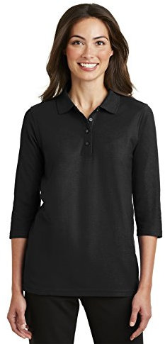 Port Authority Ladies Silk Touch 3/4-Sleeve Polo. L562 Black S