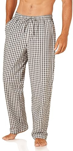 Amazon Essentials Herren Gewebte Straight-Fit Pyjamahose Mit Taschen, Schwarz Grau Karomuster, M