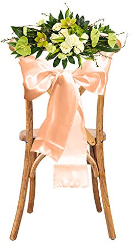 WedDecor Peach Satin Sash Ribbon Fuller Bow for Bridal Wedding Birthday Engagement Reception Party Banquet Event Dining Chair Decoration -7 x 108 (18 x 274cm) - 25pcs