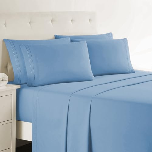 Clara Clark Full Sheets, 6 Piece Set - Hotel Luxury Sheets for Full Size Bed, Super Soft Bedding Sheets & Pillowcases, Full Size Sheets, Blue Heaven