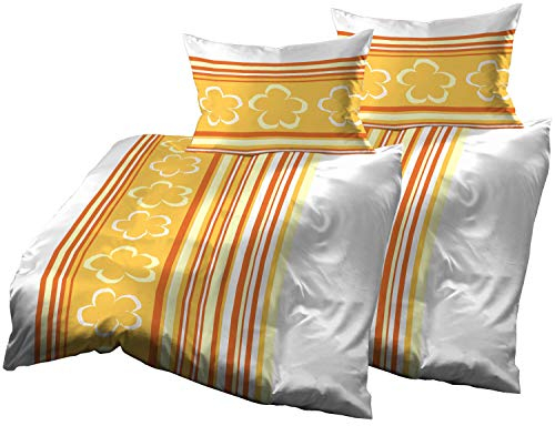 Gerald Wittmann 4teilig Bettwäsche-Set 2X 140x200 cm + 2X 70x90 cm, Baumwolle Renforce, Wolken Orange Gelb Weiß