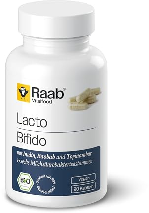 Raab® Bio Lacto Bifido Kapseln (90 Stück) -Mit 6 Milchsäurebakterienstämmen | 90 Stück) - mit 6 ausgewählten Milchsäurebakterienstämmen, Lactobacillus- und Bifidobakterien, Vegan, Bio