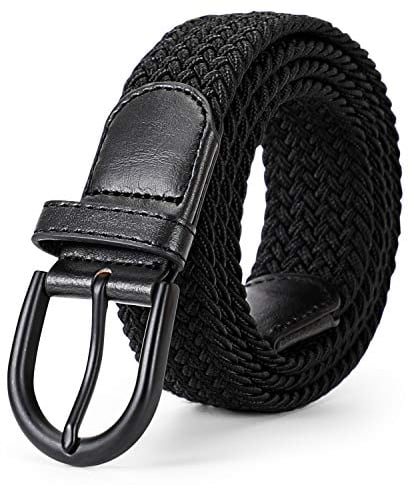 JASGOOD Braided Canvas Stretch Belt Elastic Casual Belt for Men,Women,Junior 1.3 Inch Wide (Black,Pants Size 32-38 Inch)
