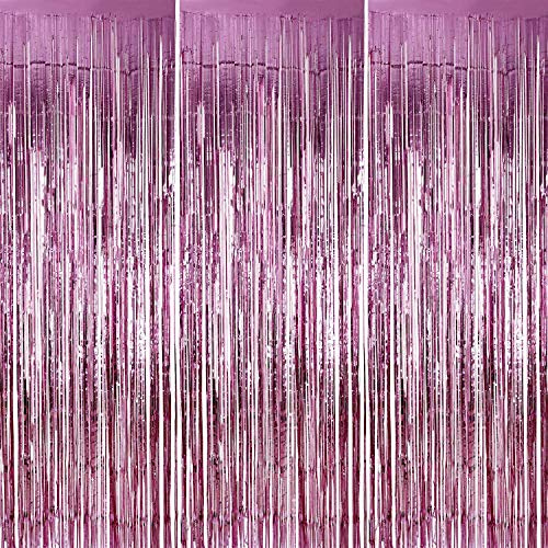 2M-3M Foil Fringe Tinsel Shimmer Curtain Door Wedding Birthday Party Decorations (3m, Pink)
