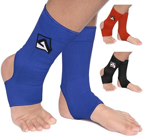 AQF MMA Knöchelstütze Muay Thai Foot Brace Guard Kick Boxing Sprains Achilles Sehne Schmerzlinderung Protektor Elastische atmungsaktive Kompressionshülle (Blau, M)