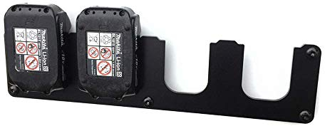 Premium Akku Wandhalterung für Makita 14,4V & 18V Akkus - Profi Ausführung aus 4mm massivem Stahl. Langlebige Plastpulverbeschichtung + Befestigungsmaterial + Abstandshalter (4-Fach) Schwarz