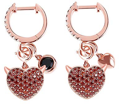 GNOCE Damen 925 Sterling Silber Herz Tropfen Ohrringe Sterling Silber 18 Karat Roségold plattiert Teufel mit Freundlichen Herzen baumeln Ohrringe mit roten Zirkonia Mode Ohrringe Schmuck Geschenk für