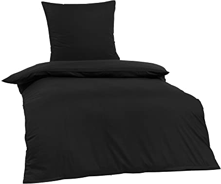 Brielle Bettwäsche aus 100% Baumwolle 135 x 200 cm - Bettwäsche-Set Renforce Schwarz, hohe Qualität, weich, einfarbig mit Öko-Tex-Zertifizierung