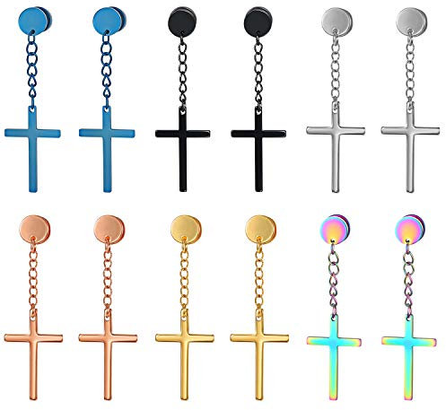 Aroncent Ohrstecker Kreuz Anhänger Ohrringe: 6 Paare Herren Damen Ohrhänger mit Kreuz Kruzifix Anhänger Edelstahl Ohrstecker Ohrschmuck