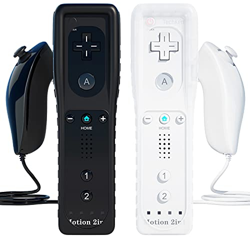 TechKen Pack de 2 Mandos para Wii con Muñequera,Wii Mando a Distancia Remote Controller para Wii con Motion Plus y Nunchuk