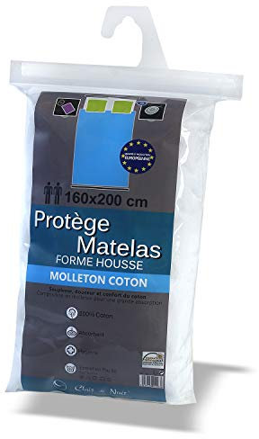 Clair de Nuit - Protège Matelas 160x200 cm | Plateau Molleton 100% Coton | Absorbant et Hygiénique