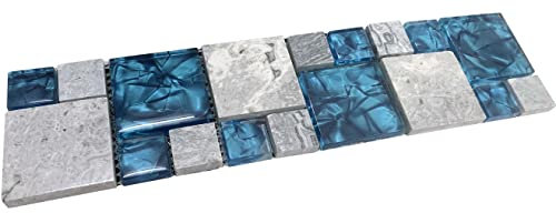 Hominter Premium Blaugrünes Kristallglas & graue Steinfliesen, modernes Badezimmer-Duschwand, Versaille-Muster, Mosaik für Küche, Kamin, Dekor (7,6 x 30,5 cm Muster)