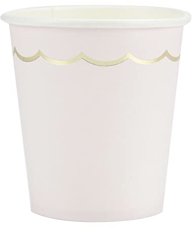 8 Gobelets festonnés en carton rose pastel et or 200ml