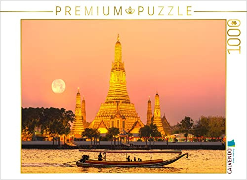 CALVENDO Puzzle Aufgehender Mond am Wat Arun in Bangkok 1000 Teile Puzzle quer | Lege-Größe cm Foto-Puzzle für glückliche Stunden