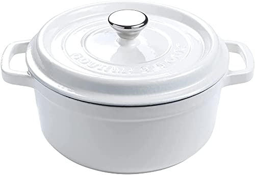 Olla de Hierro Fundido redonda con Recubrimiento cerámico vitrificado Cocotte con tapa. Gourmet Tools (Blanco, 22cm)