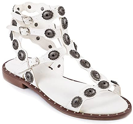 Toocool Gladiatore P2021-8 Damen-Sandalen mit flachen Nieten, Weiß, 38 EU