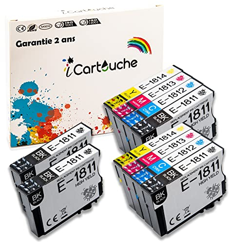 Cartouche Kompatible Tintenpatrone für Epson 18XL Expression Home XP-102 XP-205 XP-212 XP-215 XP-225 XP-302 XP-305 XP-312 XP-315 XP-322 XP-325 XP-405 XP-412 XP-415 XP-425 (4BK 2C 2M 2Y)