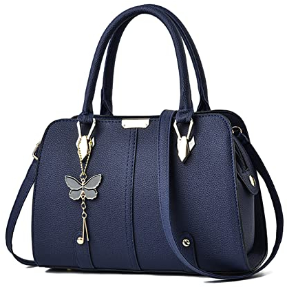 FANDARE Damen Handtasche Tote Beutel PU-Leder Umhängetaschen Schultertasche Wasserdicht Henkeltaschen für Reisen Einkaufen Arbeiten Blau