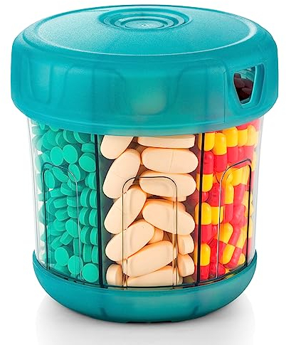Monthly Pill Dispenser with Extra Large 7 Compartments, Supplement Organiser with TPU Soft Lid Easy to Load&Use XL Pill Boxes, Medication Storage Container to Hold Vitamin, Pill Bottle for One Month
