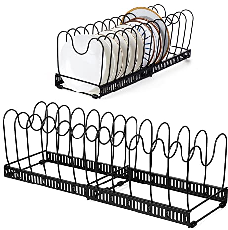 TsunNee Erweiterbarer Pfannen-Organizer, Pfannen und Deckel Organizer, Speisekammerschrank Backgeschirr-Deckelhalter (Schwarz, 13 Teiler)
