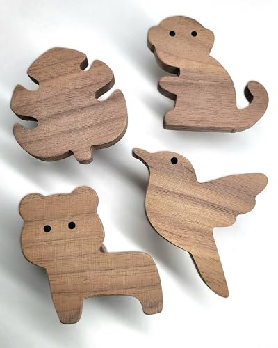 ScandiHooks Dschungel Wandhaken aus unbehandeltem Walnussholz (Affe Tiger Monstera Kolibri) Garderobe Eingangsbereich Kleiderhaken Kinderzimmer Flur Baby Geschenk