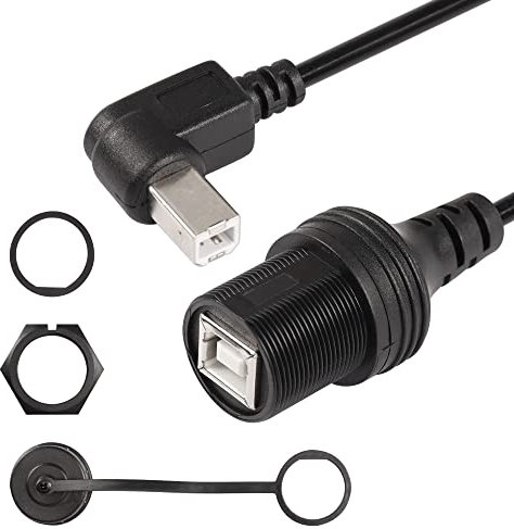 SinLoon USB 2.0 Type-B Printer Cable, USB 2.0 B Female to Right Angle B Male Printer Short Extension Cable with Waterproof Head,for Printer, Scanner, Mobile HDD and More