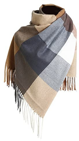 Damen Schal Winter Kariert Groß Warm Frauen Halstuch Plaid Kariert Schlupfschal XXL Lang Deckel Herbst Winter Karo Kuschelig Deckenschal Fransen Tartan Schal Cape Hijab