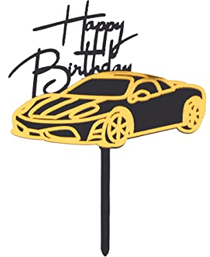 Jagowa Creative Cake Topper, Acrylic Black and Gold Motorbike Sports Car Birthday Cake Toppers Cake Decorations for Boys Men (Sports Car)