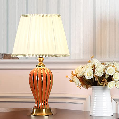 Moderne minimalistische Weiß Orange Grün Keramik romantische warme dekorative Tischlampe Tischleuchte Kreativ Stoff Lampenschirm Schlafzimmer Nacht Wohnzimmer Büro Nachttischlampe E27 (Orange)