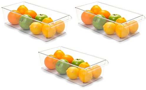 Acan Tradineur - Pack de 3 Cajones organizadores Reutilizables para frigorifico Nº 11 - Fabricado en Poliestireno - Recipiente de plástico Transparente - 10 x 18 x 37 cm