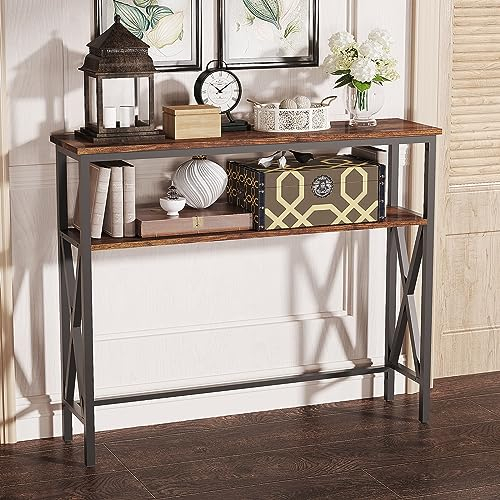 YMYNY Table Console, Console Meuble, Petite Table de Présentation, Table d’Entrée, Bout de Canapé, Table d'Appoint, pour Couloir, Entrée, Salon, Foyer, 101× 25× 80.5CM Marron Rustique HST007H