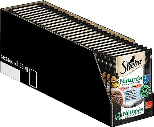SHEBA Nature's Collection in Sauce - Hochwertiges Katzennassfutter mit Thunfisch (MSC) im Portionsbeutel - 28 x 85g
