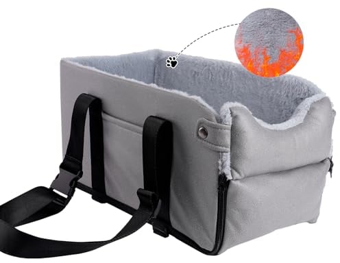 Hunde autositz,Mittelkonsole für Hunde Katzen,kleine Stabiler hundeautositz mit Gurt,Abnehmbarer Waschbar hundesitz für Katzen mittlere Hunde bis 6 kg (Einfarbig)