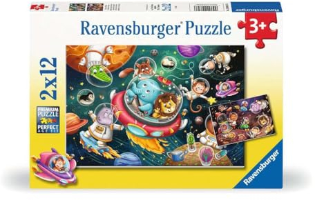 Ravensburger Kinderpuzzle - 12000857 Tiere im Weltall - 2x12 Teile Puzzle für Kinder ab 3 Jahren