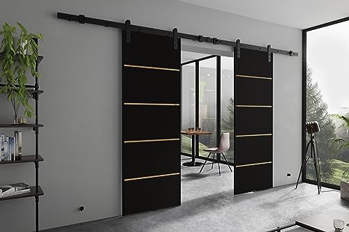 KIER FURNITURE AURA DUO PLUS Schiebetüren – Schiebetür Komplettset Schiene Komplettset Mit Tür – Zimmertüren Mit Zarge Komplett - B132xH205xT1,6 cm - Schwarz