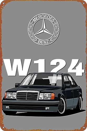 Mercedes W124 graues Poster, Metall-Blechschild, Wanddekoration, Retro-Kunst-Dekor, Metallschild, Kunst, 20,3 x 30,5 cm