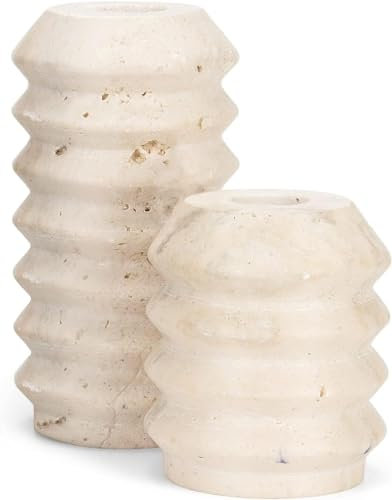 WORHE Kerzenhalter aus italienischem Travertinstein, 1 cm dick, Marmor-Kerzenhalter für Weihnachten, Hochzeit, Abendessen, Party, Kerzenständer für 1,9 cm Kerzen, Farbe: Beige / Weiß, ZT002