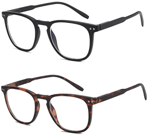 ZENOTTIC 2 Pack Square and Round Blue Light Blocking Reading Glasses for Men and Women - Anti Glare Glasses for Sports, Computers, and Gaming