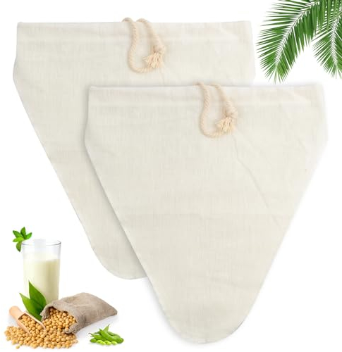 Filtertüten 2 Stück Nussmilchbeutel Waschbar aus Natürliche Leinen 29 x 31 cm, Abseihtuch Cheesecloth Passiertuch Wiederverwendbar Feinmaschiges Filtertuch für Vegane Nussmilch Obstsaft Kaffee