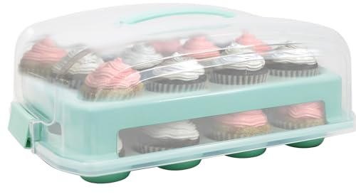 Gzsekken Cake Carrier Two Tier Cupcake Carrier Portable with Handle, 24 Muffin Cake Holder Airtight Snap Lid Clear Plastic Storage Container Baked Goods Container