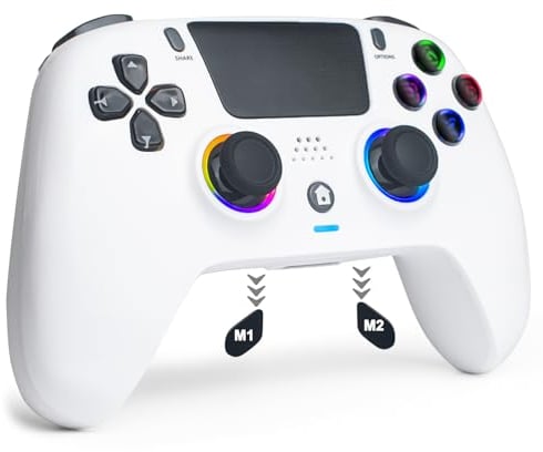 DuLingKer Mando Inalámbrico Compatible con PS4/Pro/Slim, Hall Effect Mando con Hall Joystick/Trigger(Sin Deriva), Vibración, Luz RGB, Audio/Micrófono, Botón M1/M2, Bluetooth Mando Compatible con PS4