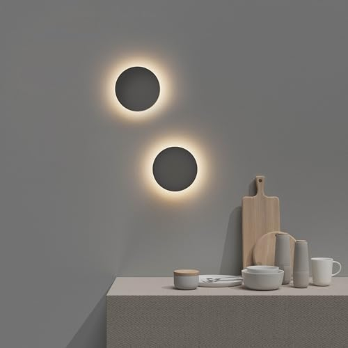 Northpoint LED Batterie Wandleuchte 1er-Set indierekte Beleuchtung batteriebetrieben für Innen und Außen mit Bewegungsmelder grau rund