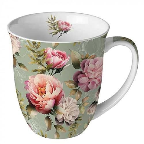 AmbienteBecher Porzellan Pfingstrosen ca. 400 ml, Blumen, Pflanzen Mug, Tasse - Tee/Kaffee - Ideal Als Geschenk, 18418130