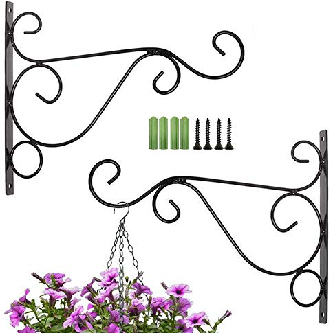 XNJIHWA 2 Piezas Soportes para Colgar Macetas Colgantes Ganchos de Pared Gancho de Decoración 25x20cm para Plantas,Macetas,Linternas,Comederos de Pájaros,con Tornillos,Negro