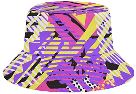 GeRRiT Fischerhut, Retro, 80er-, 90er-Jahre, modisch, Unisex, verstaubar, Reise-Sonnenkappen, Teenager, Damen, Herren, Neuheit, Outdoor-Hüte, Retro 80er 90er Jahre Lila Gelb, One size