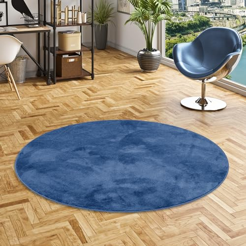 Snapstyle Luxus Super Soft Hochflor Langflor Teppich Deluxe Rund Dunkelblau - Flauschig Weich für Wohnzimmer Schlafzimmer Kinderzimmer