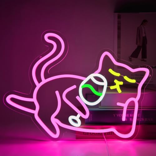 YUEYYNS Gato de Cerveza Letrero de Neón Luz de neón Alimentado por USB con interruptor Gato Letrero de iluminación Fiesta, bar, reunión, decoración de pared de habitación,Neón