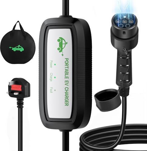 FNRIDS EV Charger Cable Type 2 to 3 Pin Plug, [Total Length 6M, 10A, Max. 2.3kW] Electric Car Charger, Type 2 Charging Cable 3 Pin with LED Indicators, for EVs & PHEVs with IEC 62196-2