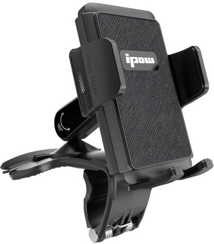 IPOW Car Dashboard Phone Clip Holder, 360 Degrees Rotation Dash Steering Wheel Phone Clamp Mount Compatible with iPhone 15 14 13 Pro Max and 4-7 Inch Smartphones (Black)